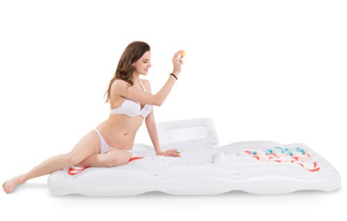 Jasonwell Beer Pong Pool Float - Inflatable Floating Beer Pong Table Party Pool Lounge Raft for Adults with Cooler White 6 Feet
