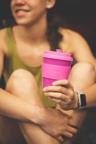 Joe Cup Premium Organic Reusable Bamboo Coffee Cup, Coffee Mug with Quick Seal Spill Stopper (Pink, 12 oz)