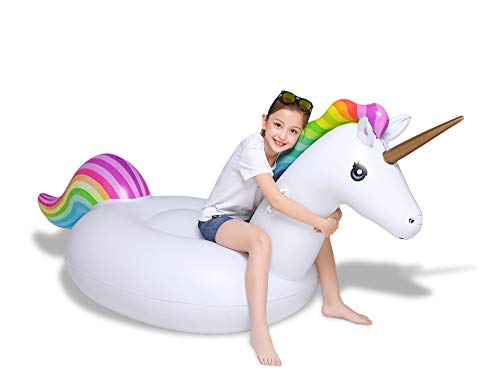Jasonwell Big Inflatable Unicorn Pool Float Floatie Ride On with Fast Valves Large Blow Up Beach Swimming Pool Party Lounge Raft Toys Kids Adults