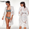 Pareo Beach Cover Up Floral Embroidery Bikini Cover Up Swimwear Women Robe De Plage Beach Cardigan Bathing Suit Cover Ups