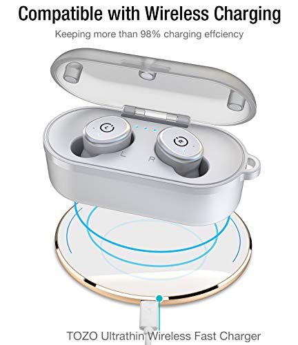 TOZO T10 Bluetooth 5.0 Wireless Earbuds with Wireless Charging Case IPX8 Waterproof TWS Stereo Headphones in Ear Built in Mic Headset Premium Sound with Deep Bass for Sport White