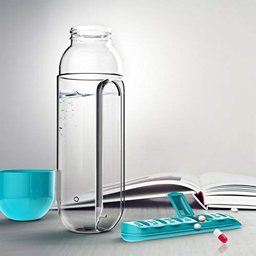 Asobu Combine Daily Pill Box Organizer with Water Bottle, 20 oz, Black (Blue)