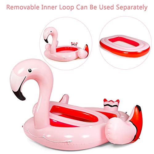 Goplus Island Giant Flamingo Float, Swimming Pool Raft Lounge for Adults & Kids, Inflatable Toy for Summer Pool Party, Beach Toys Large Pool Floats for up to 6 People (Flamingo)