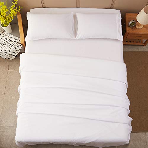 SONORO KATE Bed Sheet Set Super Soft Microfiber 1800 Thread Count Luxury Egyptian Sheets 18-Inch Deep Pocket Wrinkle and Hypoallergenic-4 Piece(King White)