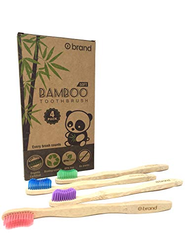 Bamboo Toothbrush, Eco Friendly & Natural, Soft Bristle Tooth brush, BPA Free, Wooden Toothbrushes, Zero Waste Products, Organic, Vegan, Non Plastic, Environmental (Adult 4 Pack)