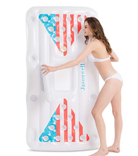 Jasonwell Beer Pong Pool Float - Inflatable Floating Beer Pong Table Party Pool Lounge Raft for Adults with Cooler White 6 Feet