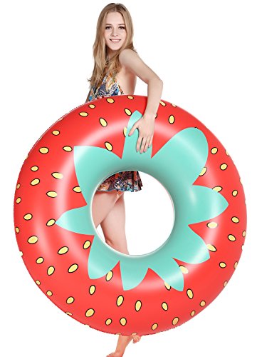 Jasonwell Giant Strawberry Pool Party Float 45 Inch Inflatable Pool Floats Tube Rafts with Fast Valves Summer Beach Swimming Pool Lounge Decorations Toys for Adults & Kids