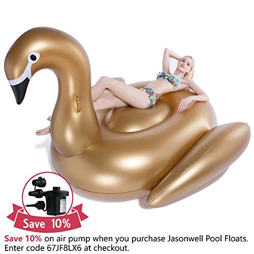 Jasonwell Giant Inflatable Golden Swan Pool Float Inflatable Party Float Toy with Fast Valves Swimming Pool Lounge Raft Toys Adults & Kids