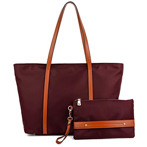 YALUXE Tote for Women Leather Nylon Shoulder Bag Women's Oxford Nylon Large Capacity Work fit 15.6 inch Blue