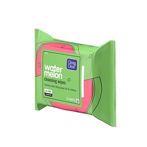 Clean & Clear Hydrating Watermelon Facial Cleansing Wipes to Remove Makeup, Dirt & Impurities, Oil-Free Pre-Moistened Daily Face Wipes, Convenient & Travel-Friendly, 25 ct