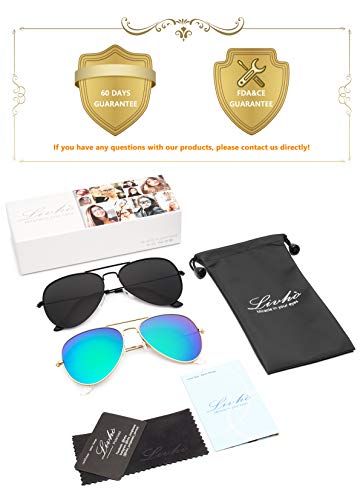 Livhò Sunglasses for Men Women Aviator Polarized Metal Mirror UV 400 Lens Protection (Black Grey + Blue Green)