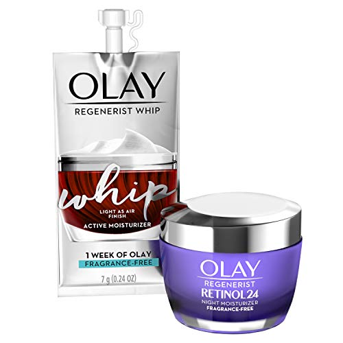 Olay Regenerist Retinol Moisturizer, Retinol 24 Night Face Cream, 1.7oz + Whip Face Moisturizer Travel/Trial Size Bundle
