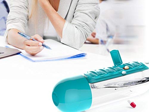 Asobu Combine Daily Pill Box Organizer with Water Bottle, 20 oz, Black (Blue)