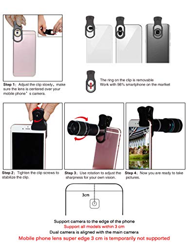 Cell Phone Camera Lens Kit,11 in 1 Universal 20x Zoom Telephoto Lens,0.63Wide Angle+15X Macro+198°Fisheye+2X Telephoto+Kaleidoscope+CPL/Starlight/Eyemask/Tripod/Remote,for Most Smartphone (Black)