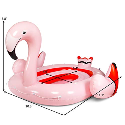 Goplus Island Giant Flamingo Float, Swimming Pool Raft Lounge for Adults & Kids, Inflatable Toy for Summer Pool Party, Beach Toys Large Pool Floats for up to 6 People (Flamingo)