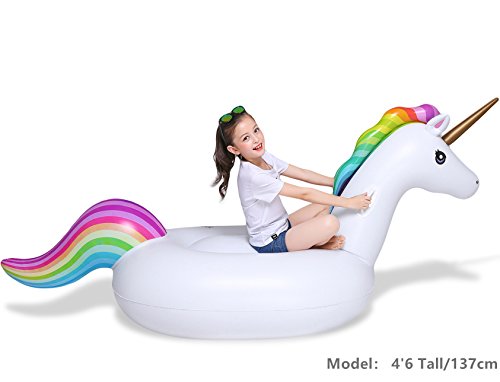 Jasonwell Big Inflatable Unicorn Pool Float Floatie Ride On with Fast Valves Large Blow Up Beach Swimming Pool Party Lounge Raft Toys Kids Adults