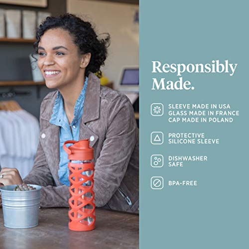 Lifefactory 22-Ounce BPA-Free Glass Water Bottle with Flip Cap and Protective Silicone Sleeve, Ocean