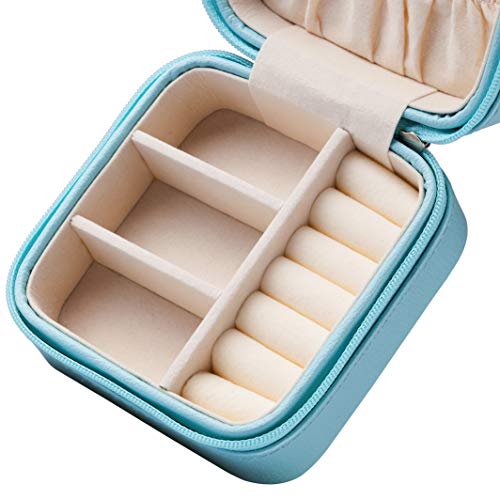 Vlando Small Travel Jewelry Box Organizer Display Case for Girls Women Gift Rings Earrings Necklaces Storage, Blue