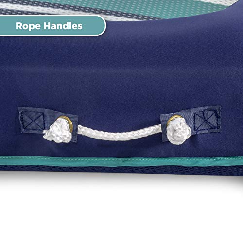 Aqua Oversized Deluxe Pool Lounger, Inflatable Pool Float with UPF 50 Sunshade Canopy, Heavy Duty, X-Large, Navy/Aqua/White Stripe