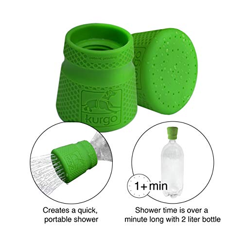 Kurgo Portable Outdoor Shower for Dogs | Dog Grooming Tool | Pet Bathing Gear | Dog Travel Accessories | Hiking, Beach, OR Camping Supplies for Pets | Works with 2 Liter Soda Bottle | Mud Dog Shower