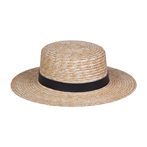 Lack of Color Women's Spencer Leather Banded Straw Boater Sun Hat (Charcoal/Natural, Small (55cm))