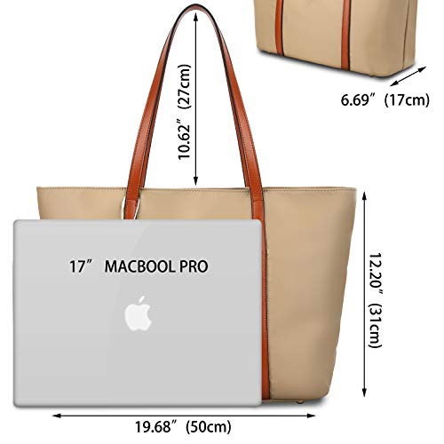 YALUXE Tote for Women Leather Nylon Shoulder Bag Women's Oxford Nylon Large Capacity Work fit 15.6 inch brown&Tan