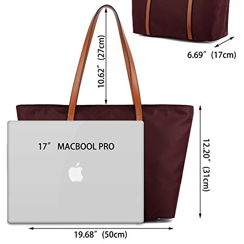 YALUXE Tote for Women Leather Nylon Shoulder Bag Women's Oxford Nylon Large Capacity Work fit 15.6 inch Blue