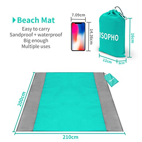 ISOPHO Beach Blanket, 79''×83'' Beach Blanket Waterproof Sandproof for 3-7 Adults, Oversized Lightweight Beach Mat, Portable Picnic Blankets, Sand Proof Mat for Travel, Camping, Hiking, Packable w/Bag