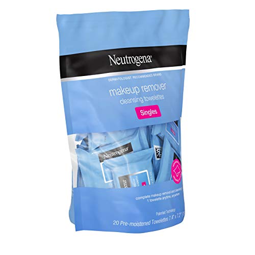 Neutrogena Makeup Remover Cleansing Towelette Singles, Daily Face Wipes to Remove Dirt, Oil, Makeup & Waterproof Mascara, Individually Wrapped, 20 ct