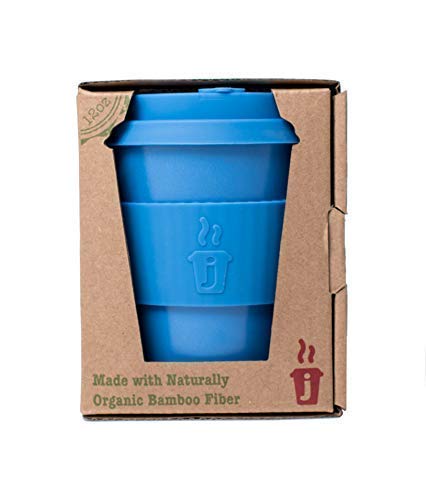 Premium Reusable Coffee Cup for Travel To Go 12oz | Takeaway Bamboo Mug with Lid & Spill Stopper | Plastic & BPA Free | Dishwasher Safe Portable Eco Cup | Organic Bamboo Fiber | Blue