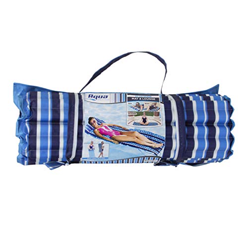 Aqua 3-In-1 Roll-Up Pool Float, Padded Mat For Beach-Land-Water, Roll-Up Mat with Carry Strap, Navy/White Stripe
