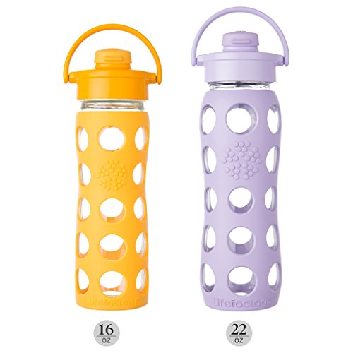 Lifefactory 22-Ounce BPA-Free Glass Water Bottle with Flip Cap and Protective Silicone Sleeve, Ocean