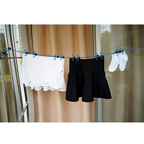 HAWATOUR Portable Travel Elastic Clothesline Adjustable Clothesline with 12pcs Clothespins for Outdoor and Indoor Use (Blue)