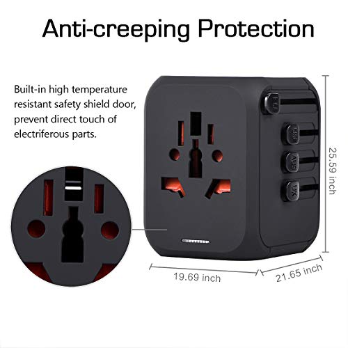 Upgraded Universal Travel Adapter, Castries All-in-one Worldwide Travel Charger Travel Socket, International Power Adapter with 4 USB Ports, AC Plug for Over 150 Countries, Travel Accessories, Black