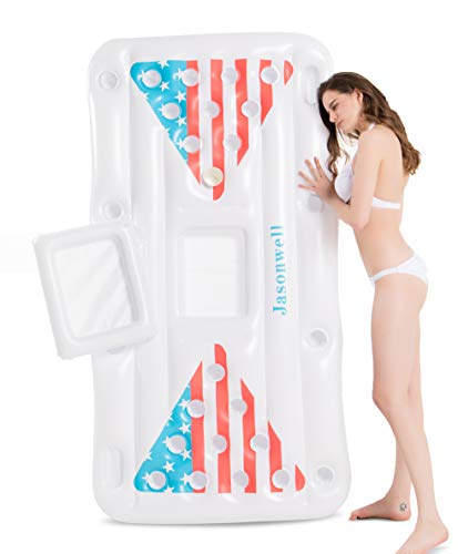 Jasonwell Beer Pong Pool Float - Inflatable Floating Beer Pong Table Party Pool Lounge Raft for Adults with Cooler White 6 Feet