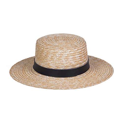 Lack of Color Women's Spencer Leather Banded Straw Boater Sun Hat (Charcoal/Natural, Small (55cm))