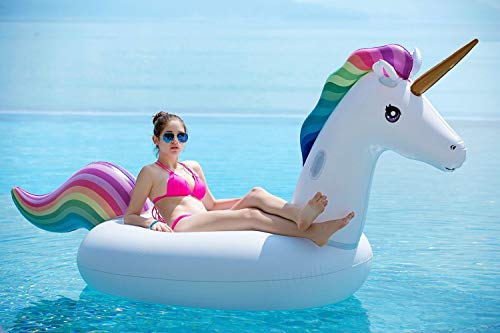 Giant Inflatable Unicorn Pool Float Floatie Ride On with Fast Valves Large Rideable Blow Up Beach Swimming Pool Party Lounge Raft Toys Kids Adults