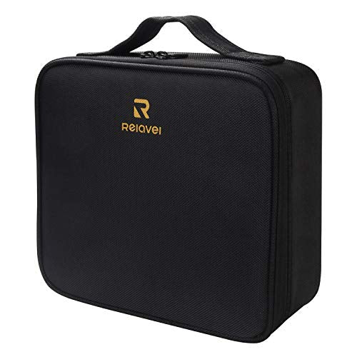 Relavel Travel Makeup Train Case Makeup Cosmetic Case Organizer Portable Artist Storage Bag with Adjustable Dividers for Cosmetics Makeup Brushes Toiletry Jewelry Digital Accessories Black