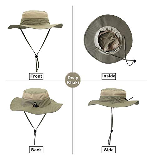 EONPOW Windproof Fishing Hats UPF50+ UV Protection Sun Cap Outdoor Bucket Mesh Hat 56-61cm Dark-Khaki
