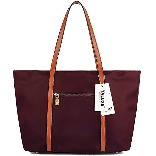 YALUXE Tote for Women Leather Nylon Shoulder Bag Women's Oxford Nylon Large Capacity Work fit 15.6 inch Blue