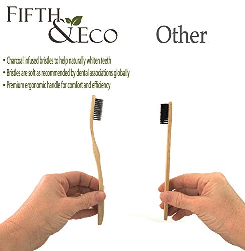 Fifth & Eco Eco-friendly Premium Bamboo Toothbrushes (Pack of 4)|Natural bamboo toothbrush with Soft Charcoal Bristles | Eco toothbrush with biodegradable, ergonomic handle | Wooden toothbrushes