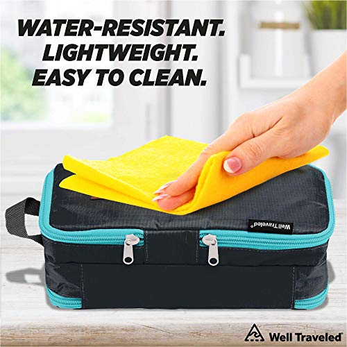 Well Traveled Travel Toiletry Bag – for Makeup, Cosmetics, Shaving Kit, Hand Sanitizer, Disinfectant, Soap - Multicolor Organizer for Men, Women - Compact, 3 Compartments, Soft-Sided, 10x4.5x4 Inch