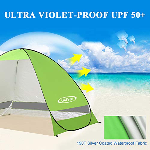 G4Free Large Pop up Beach Tent Automatic Sun Shelter Cabana Anti UV Instant Portable (Green)