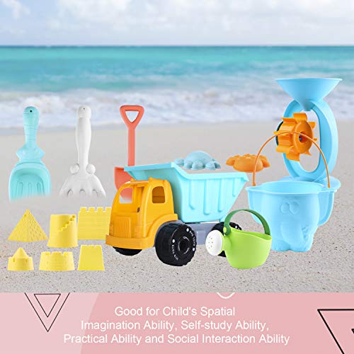 Biulotter 20Pcs Kids Beach Sand Toys Set Sand Water Wheel, Castle Molds, Truck Bucket, Beach Shovels RakesTool Kit, Hourglass, Sea Animal Molds, Watering Can, Cloud, with Mesh Backpack Sandbox 2019