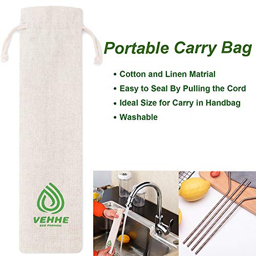 VEHHE Metal Straws Reusable Stainless Steel Straws Drinking 4 Set - Ultra Long 10.5