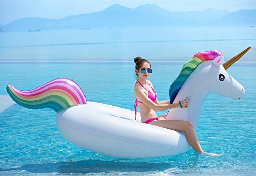 Giant Inflatable Unicorn Pool Float Floatie Ride On with Fast Valves Large Rideable Blow Up Beach Swimming Pool Party Lounge Raft Toys Kids Adults