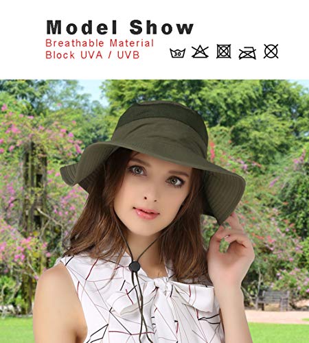 EONPOW Windproof Fishing Hats UPF50+ UV Protection Sun Cap Outdoor Bucket Mesh Hat 56-61cm Dark-Khaki