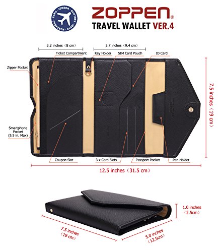 Zoppen Multi-purpose Rfid Blocking Travel Passport Wallet (Ver.4) Tri-fold Document Organizer Holder
