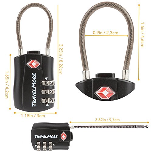 TSA Approved Travel Combination Cable Luggage Locks for Suitcases & Backpacks - 1 Pack of Black TSA Lock