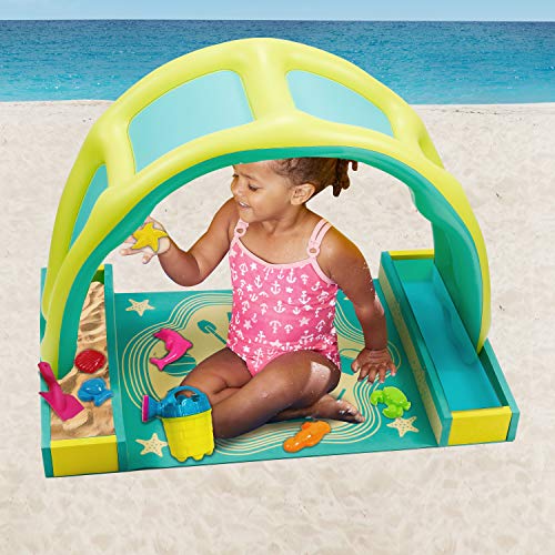 SunSmart Kiddie Activity Play Set, Beach Sand Toy Playset with Eight (8) Toys, Foldable/Portable Take Along Beach Sand Play Kit with UPF50 Canopy